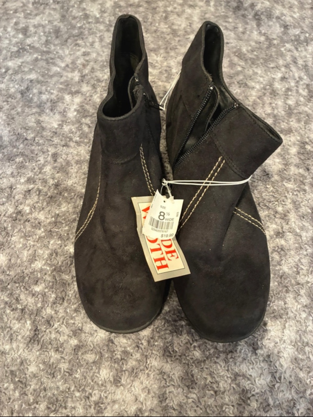 Basic Editions Black Suede Ankle Booties with Side Zip